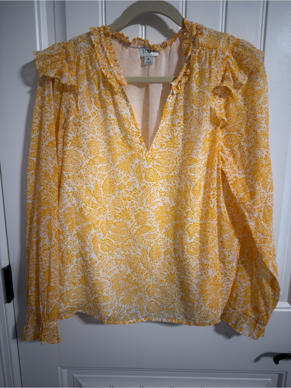 J Crew Outlet Long Sleeve Chiffon Yellow Long Sleeve Blouse. Women's Size M